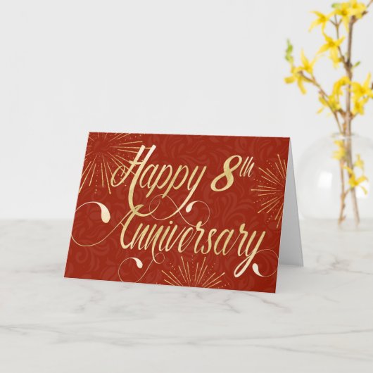 8e Jubileum werknemer - Zachte tekst - rood Kaart (Gele Bloem)