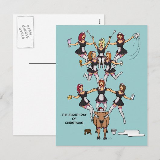 8e Kerstdag (8 Maids a-Milking) Briefkaart (Voorkant / Achterkant)