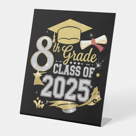 8e klas van 2025 Afstuderen Afstuderen Reclamebord Met Voetstuk (Voorkant)