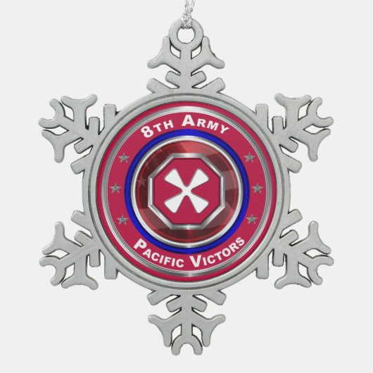 8e Leger Gepersonaliseerd Keepslag Tin Sneeuwvlok Ornament (Voorkant)