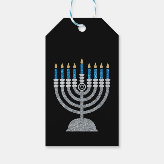 8e nacht van Hanukkah Glitter Cadeaulabel (Voorkant)