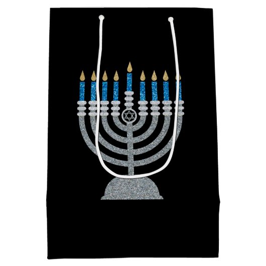 8e nacht van Hanukkah Glitter Medium Cadeauzakje (Achterkant)