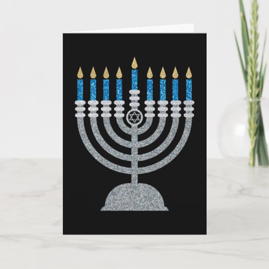 8e nachtkaartje voor Hanukkah Glitter Bedankkaart (Voorkant)