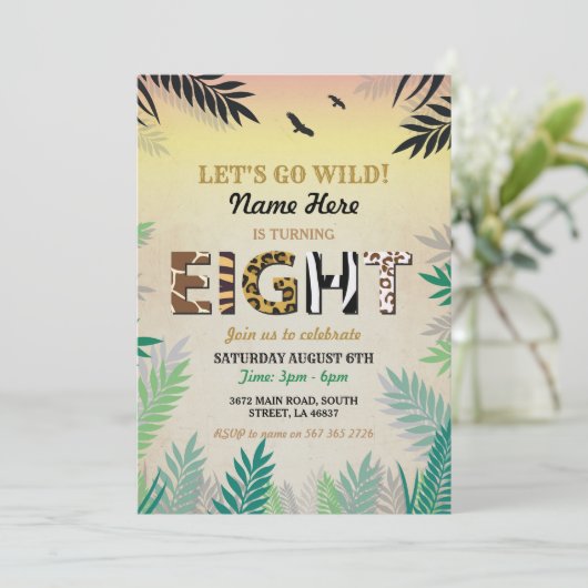 8e Oerwoud acht dagen geleden Safari ZOO Invite Kaart (Staand voorkant)