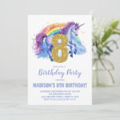 8e Rainbow Unicorn Verjaardag Uitnodigingen (Staand voorkant)