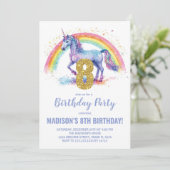 8e Rainbow Unicorn Verjaardag Uitnodigingen (Staand voorkant)