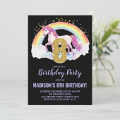 8e Rainbow Unicorn Verjaardag Uitnodigingen (Staand voorkant)