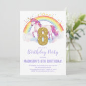 8e Rainbow Unicorn Verjaardag Uitnodigingen (Staand voorkant)