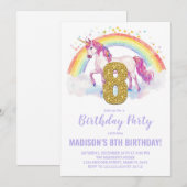 8e Rainbow Unicorn Verjaardag Uitnodigingen (Voorkant / Achterkant)