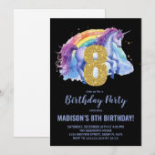 8e Rainbow Unicorn Verjaardag Uitnodigingen (Voorkant / Achterkant)