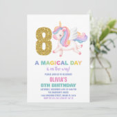 8e Rainbow Unicorn Verjaardag Uitnodigingen (Staand voorkant)