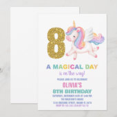 8e Rainbow Unicorn Verjaardag Uitnodigingen (Voorkant / Achterkant)