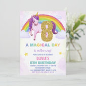 8e Rainbow Unicorn Verjaardag Uitnodigingen Cloud (Staand voorkant)