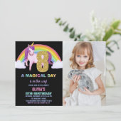 8e Rainbow Unicorn Verjaardag Uitnodigingen foto (Staand voorkant)