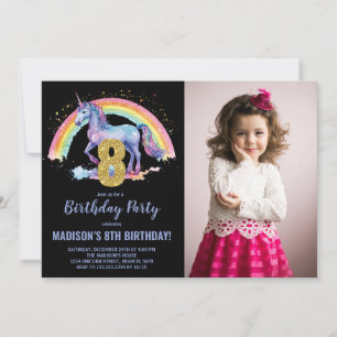8e Rainbow Unicorn Verjaardag Uitnodigingen foto