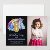 8e Rainbow Unicorn Verjaardag Uitnodigingen foto (Voorkant / Achterkant)