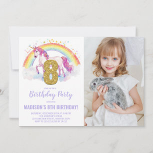 8e Rainbow Unicorn Verjaardag Uitnodigingen foto