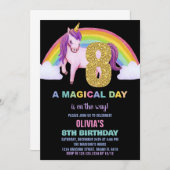 8e Rainbow Unicorn Verjaardag Uitnodigingen Glitte (Voorkant / Achterkant)
