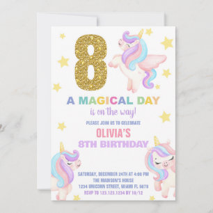 8e Rainbow Unicorn Verjaardag Uitnodigingen Vliege