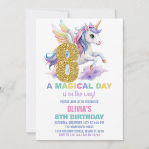 8e Rainbow Unicorn Verjaardag Uitnodigingen Vliege
