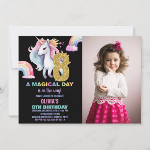 8e Rainbow Unicorn Verjaardag Uitnodigingen w foto