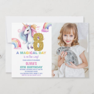8e Rainbow Unicorn Verjaardag Uitnodigingen w foto