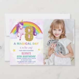 8e Rainbow Unicorn Verjaardag Uitnodigingen w foto