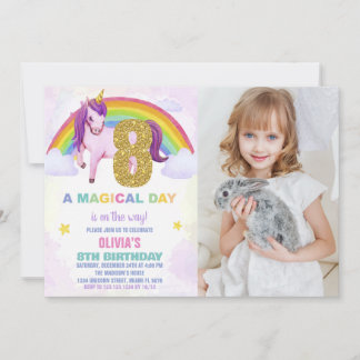 8e Rainbow Unicorn Verjaardag Uitnodigingen w foto