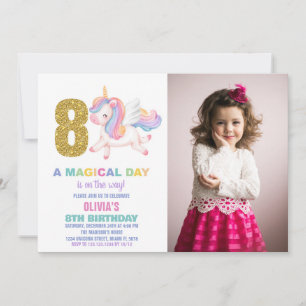 8e Rainbow Unicorn Verjaardag Uitnodigingen w foto