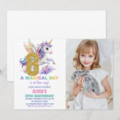 8e Rainbow Unicorn Verjaardag Uitnodigingen w foto (Voorkant / Achterkant)