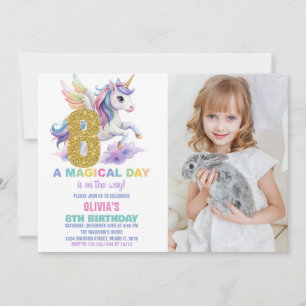 8e Rainbow Unicorn Verjaardag Uitnodigingen w foto