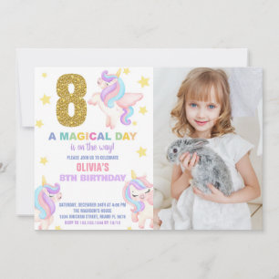 8e Rainbow Unicorn Verjaardag Uitnodigingen w foto