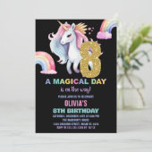 8e Rainbow Unicorn Verjaardag Uitnodigingen Waterc (Staand voorkant)