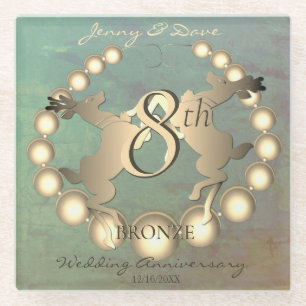8e rendiertje rond het Jubileum Bronze Wedding Glazen Onderzetter
