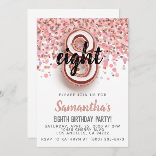 8e Roos Gold Birthday Kaart (Voorkant / Achterkant)