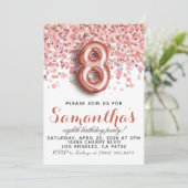 8e Roos Gold Birthday Uitnodiging (Staand voorkant)