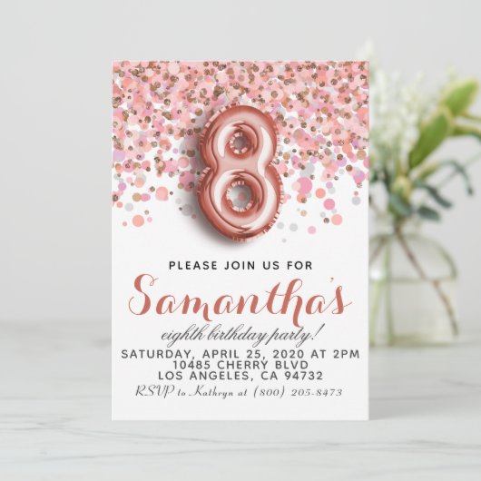 8e Roos Gold Birthday Uitnodiging (Staand voorkant)