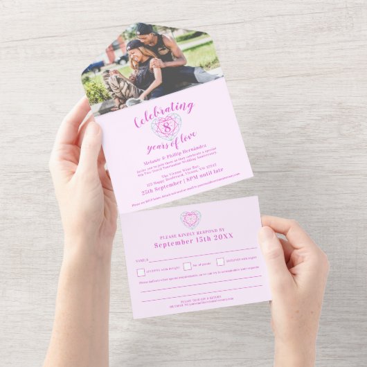 8e trouwdag RSVP tweetonige tourmaline All In One Uitnodiging (Afscheurbaar)