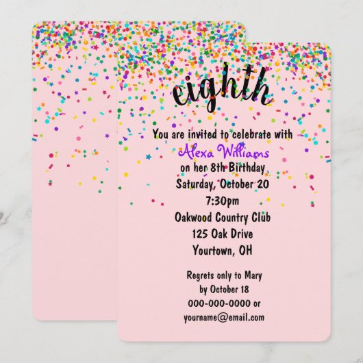 8e uitnodiging tot Confetti van de geboorte (Voorkant / Achterkant)