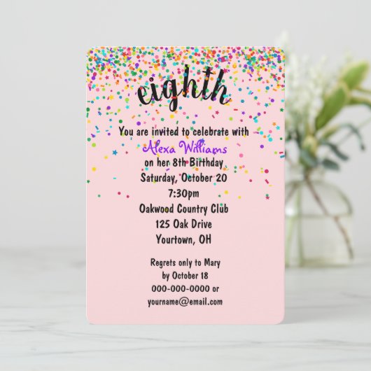 8e uitnodiging tot Confetti van de geboorte (Staand voorkant)
