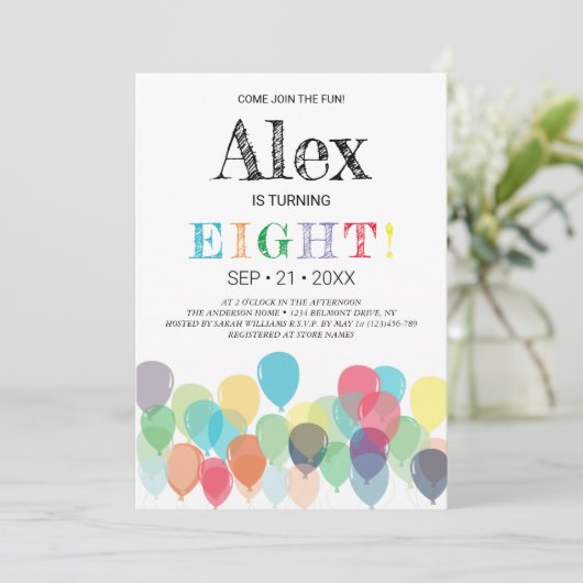 8e uitnodiging van de Birthday Balloons (Staand voorkant)