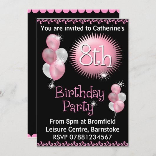 8e uitnodiging van de Birthday Party (Voorkant / Achterkant)