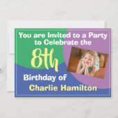 8e uitnodiging van de verjaardag met foto (Voorkant)