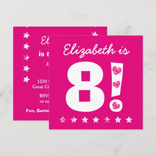 8e verjaardag Aangepaste naam roze voor GIRL A09 Kaart (Voorkant / Achterkant)