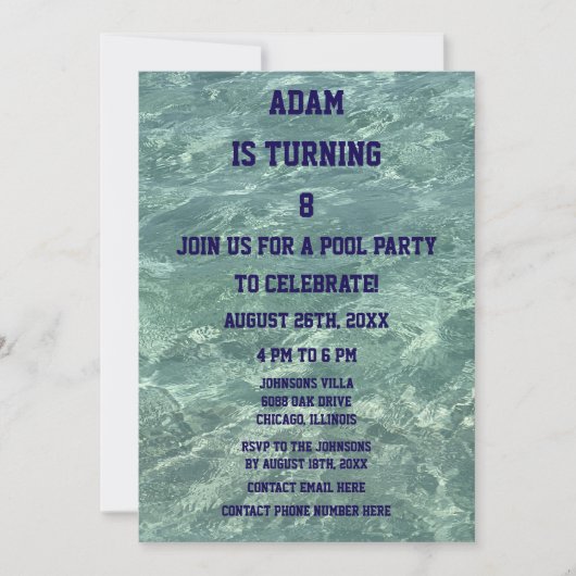 8e Verjaardag Achtste Pool Party Strandwater 2025 Kaart (Voorkant)