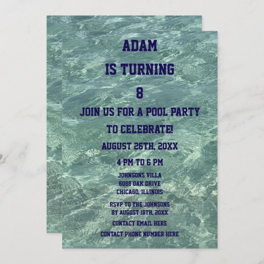 8e Verjaardag Achtste Pool Party Strandwater 2025 Kaart (Voorkant / Achterkant)