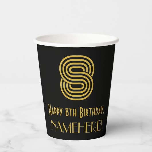 8e verjaardag: Art Deco Geïnspireerde look "8" en  Papieren Bekers (Achterkant)