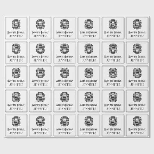 8e verjaardag: Art Deco Geïnspireerde stijl "8" + Cadeaupapier (Vlak)