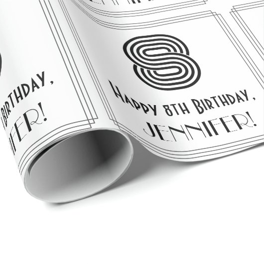 8e verjaardag: Art Deco Geïnspireerde stijl "8" +  Cadeaupapier (Rol Hoek)