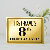 8e verjaardag: Art Deco Kijk "8" en naam Folie Uitnodiging (Staand Voorkant)